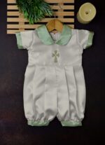 Olive – Premium White satin baptism romper