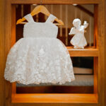 Hand-beaded white baptism gown for baby girl
