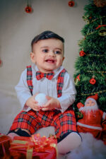 Premium Red Plaid Christmas Outfit with Suspenders and Bow Tie - Image 3