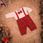 Premium Red Plaid Christmas Outfit with Suspenders and Bow Tie - Image 4