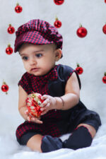Festive Plaid Romper with Matching Booties and Cap - Image 5