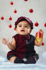 Festive Plaid Romper with Matching Booties and Cap