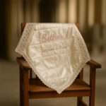 Custom baby baptism quilt with name and ‘Baptized in Christ’ embroidery